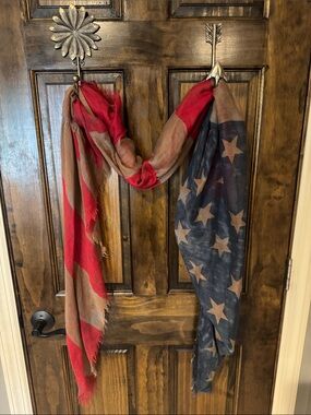 Free People American Flag Pattern Lightweight Scarf - Red, Navy & Tan